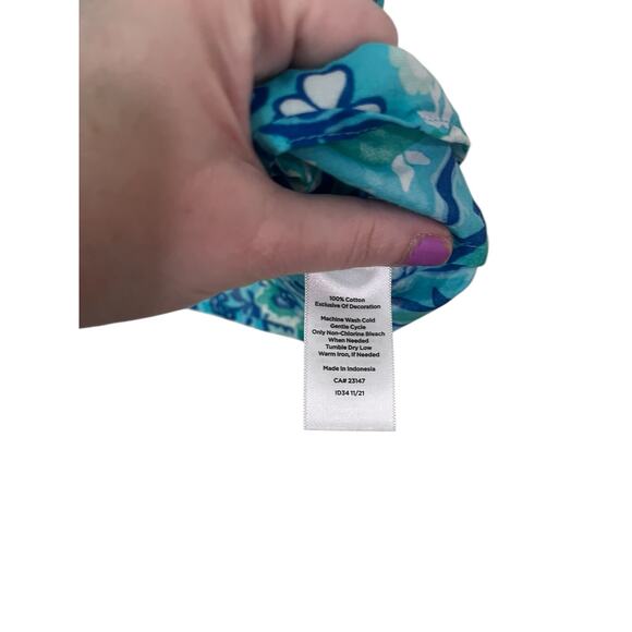 Talbots Womens Short Sleeve Blue Green Floral Tassel Lightweight Blouse Size XL - Picture 4 of 5